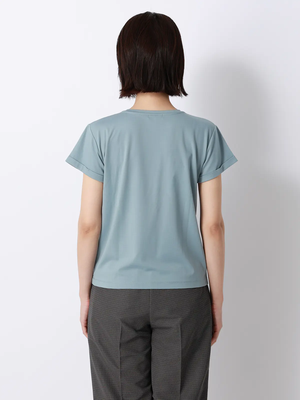 クルーネックTシャツ／半袖／ウォッシャブル／接触冷感／レーヨンストレッチポンチ／BIYORI UP サックス F