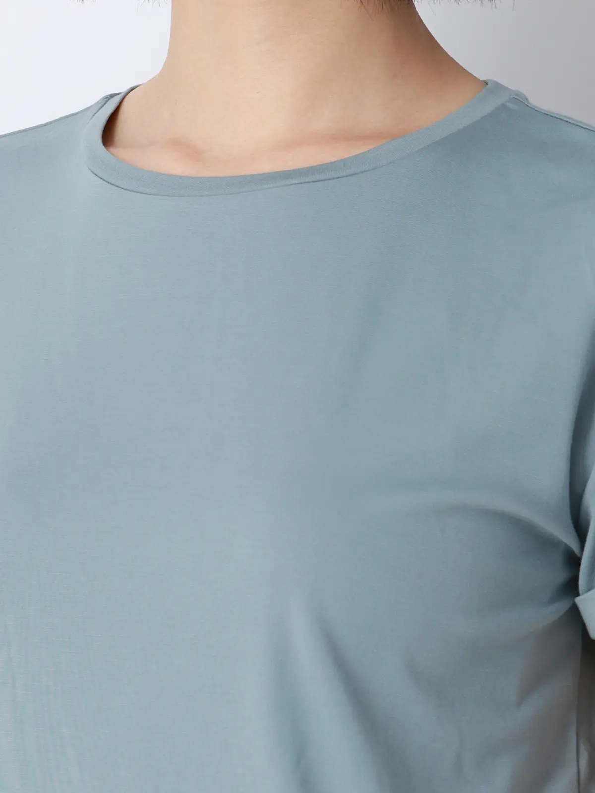 クルーネックTシャツ／半袖／ウォッシャブル／接触冷感／レーヨンストレッチポンチ／BIYORI UP サックス F