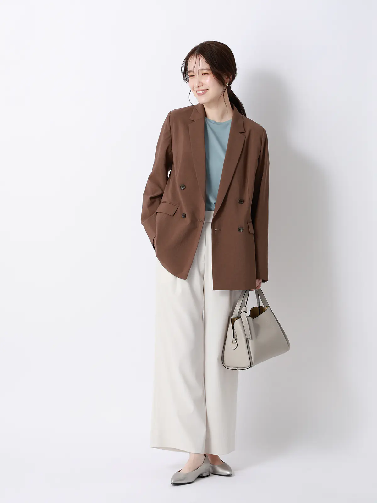 クルーネックTシャツ／半袖／ウォッシャブル／接触冷感／レーヨンストレッチポンチ／BIYORI UP サックス F