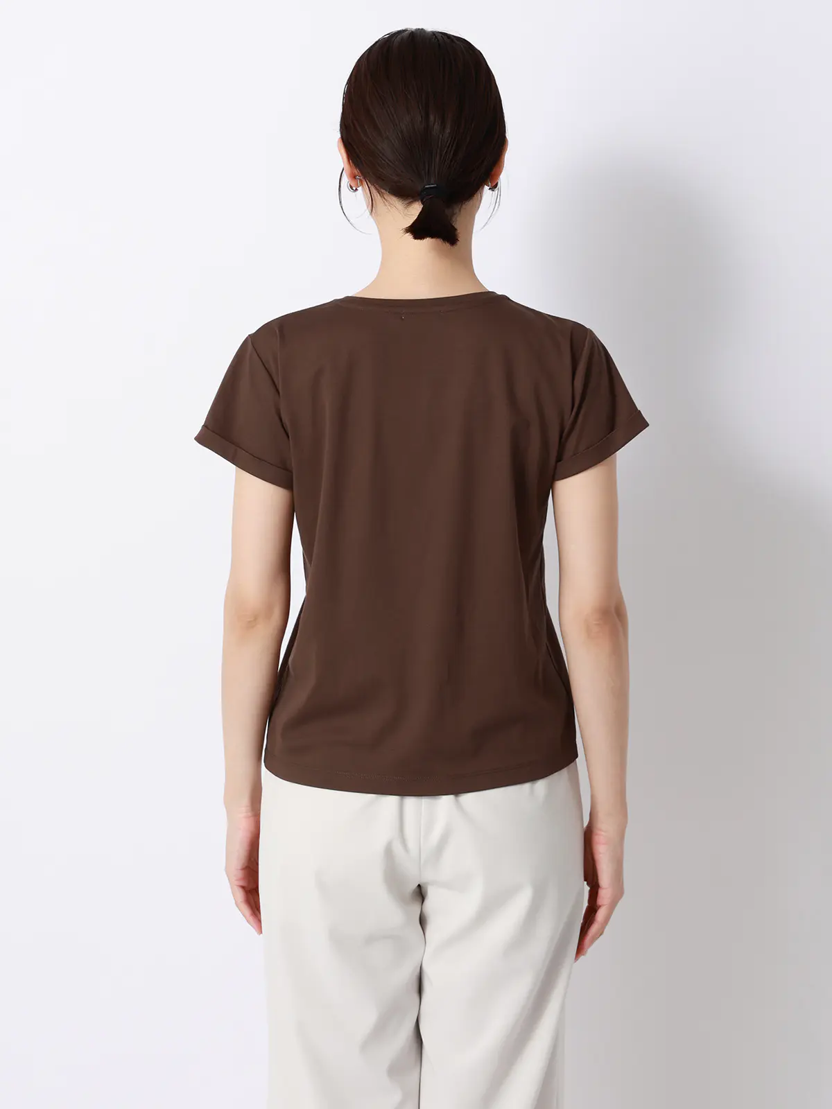 クルーネックTシャツ／半袖／ウォッシャブル／接触冷感／レーヨンストレッチポンチ／BIYORI UP ブラウン F