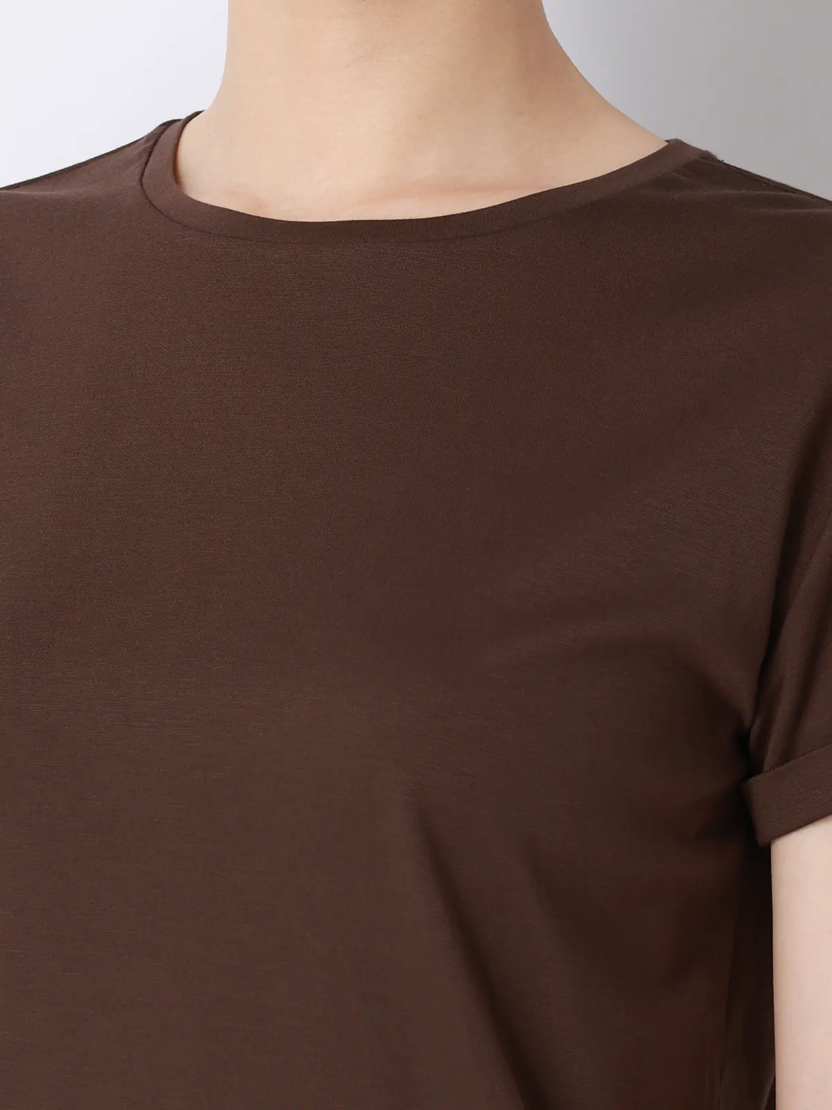 クルーネックTシャツ／半袖／ウォッシャブル／接触冷感／レーヨンストレッチポンチ／BIYORI UP ブラウン F