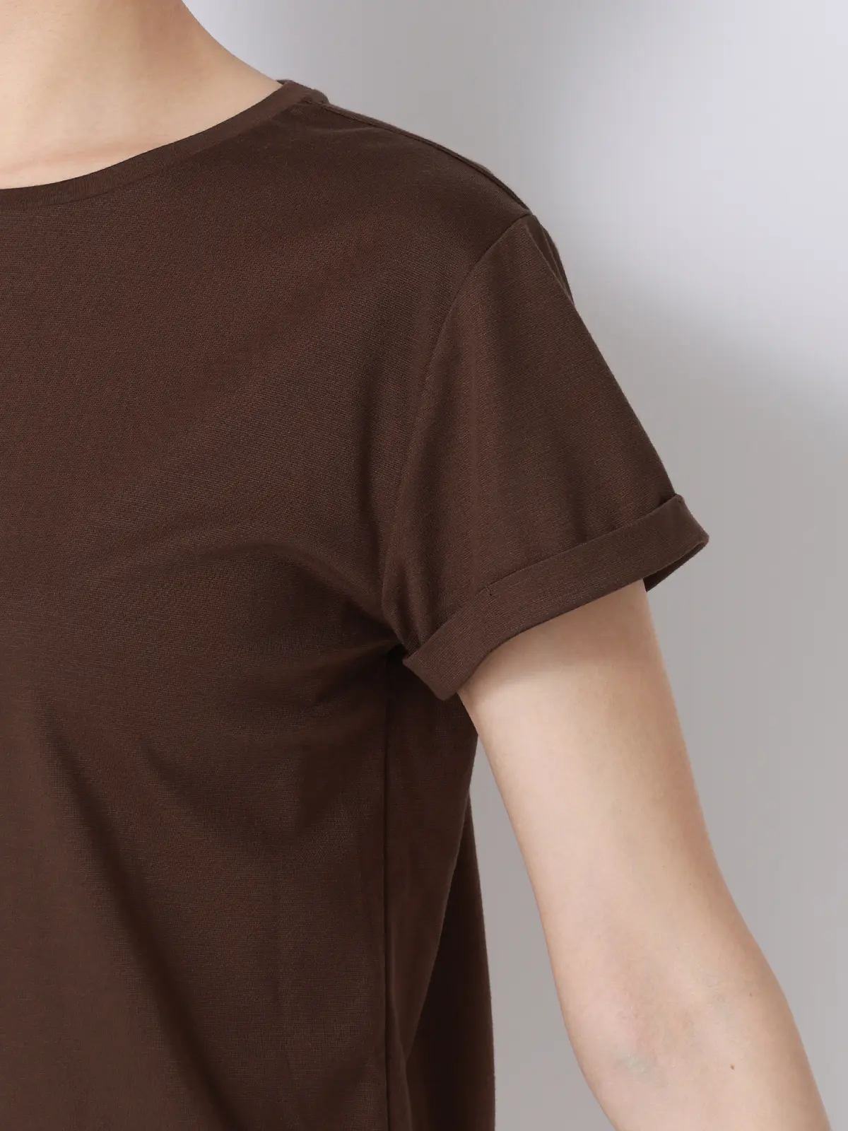 クルーネックTシャツ／半袖／ウォッシャブル／接触冷感／レーヨンストレッチポンチ／BIYORI UP ブラウン F