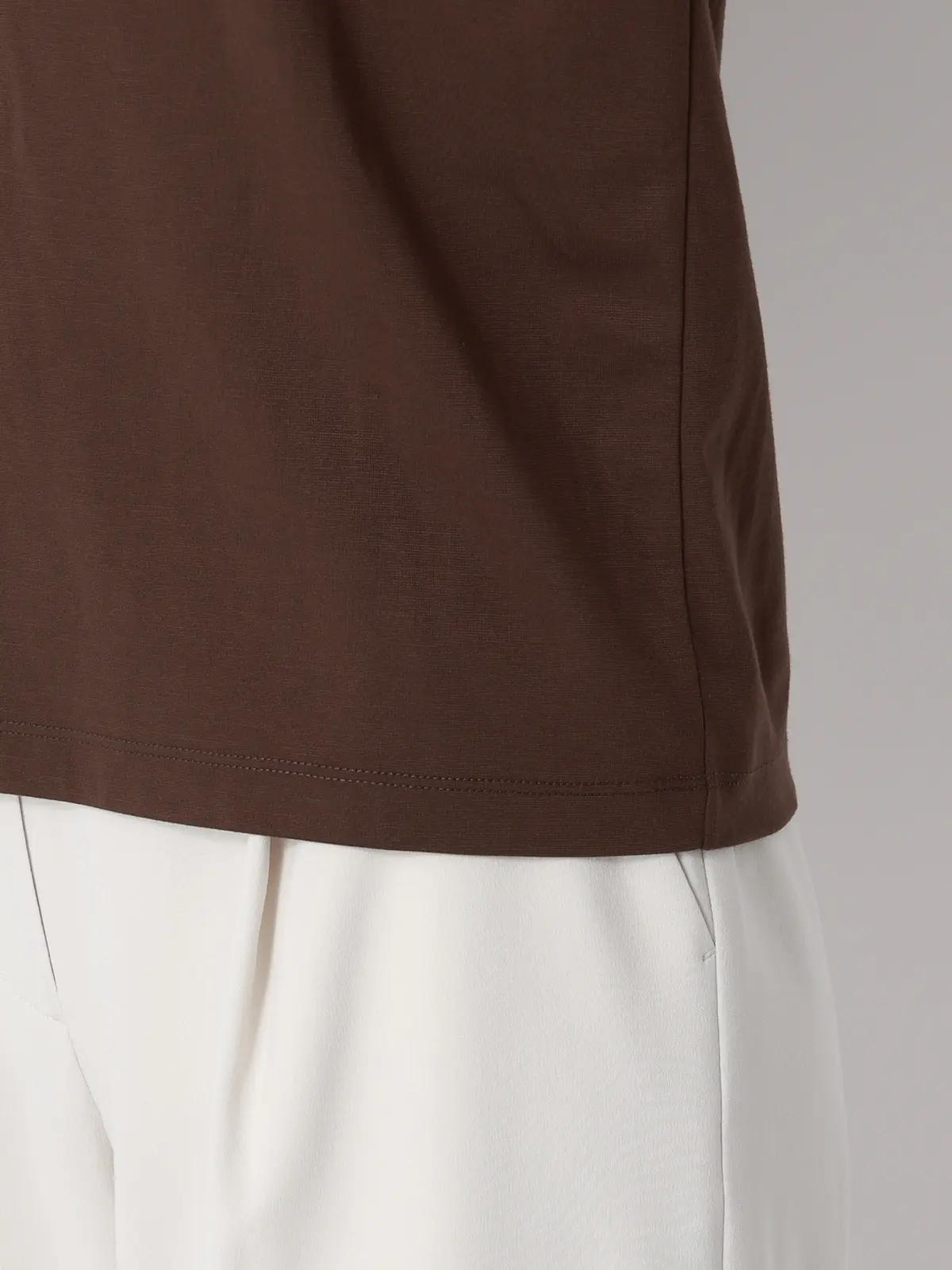 クルーネックTシャツ／半袖／ウォッシャブル／接触冷感／レーヨンストレッチポンチ／BIYORI UP ブラウン F
