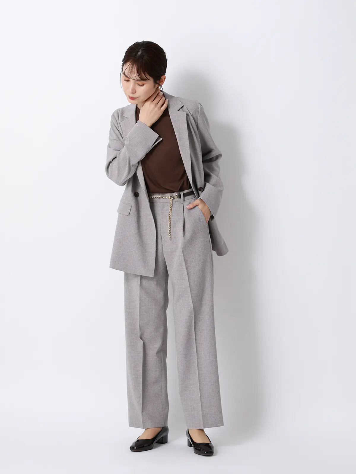 クルーネックTシャツ／半袖／ウォッシャブル／接触冷感／レーヨンストレッチポンチ／BIYORI UP ブラウン F