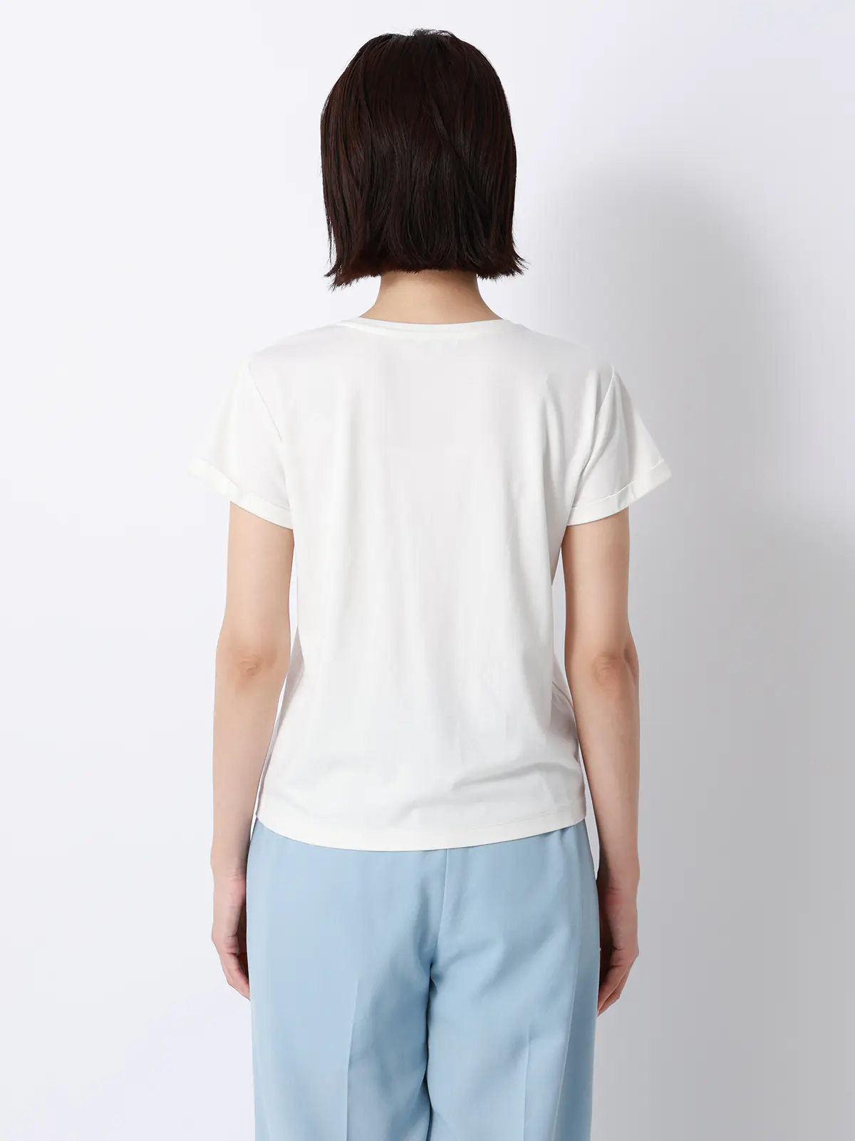 クルーネックTシャツ/半袖/ウォッシャブル/接触冷感/レーヨンストレッチポンチ/BIYORI UP オフホワイト F