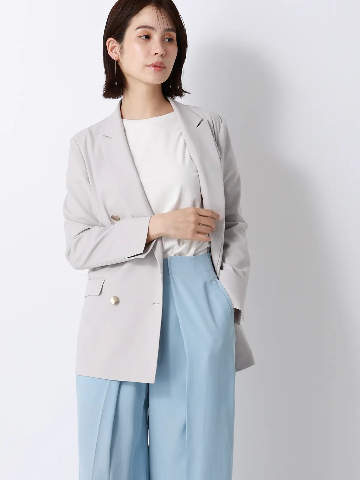 クルーネックTシャツ/半袖/ウォッシャブル/接触冷感/レーヨンストレッチポンチ/BIYORI UP オフホワイト F