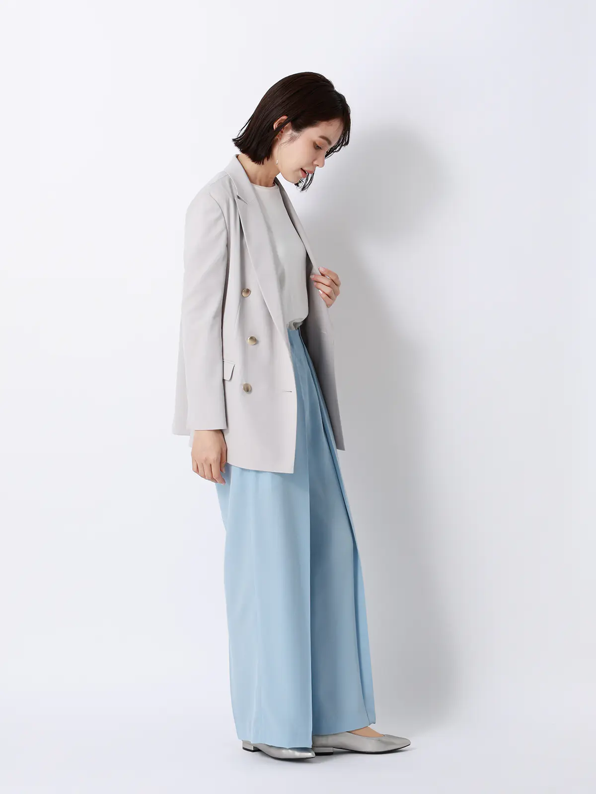 クルーネックTシャツ/半袖/ウォッシャブル/接触冷感/レーヨンストレッチポンチ/BIYORI UP オフホワイト F