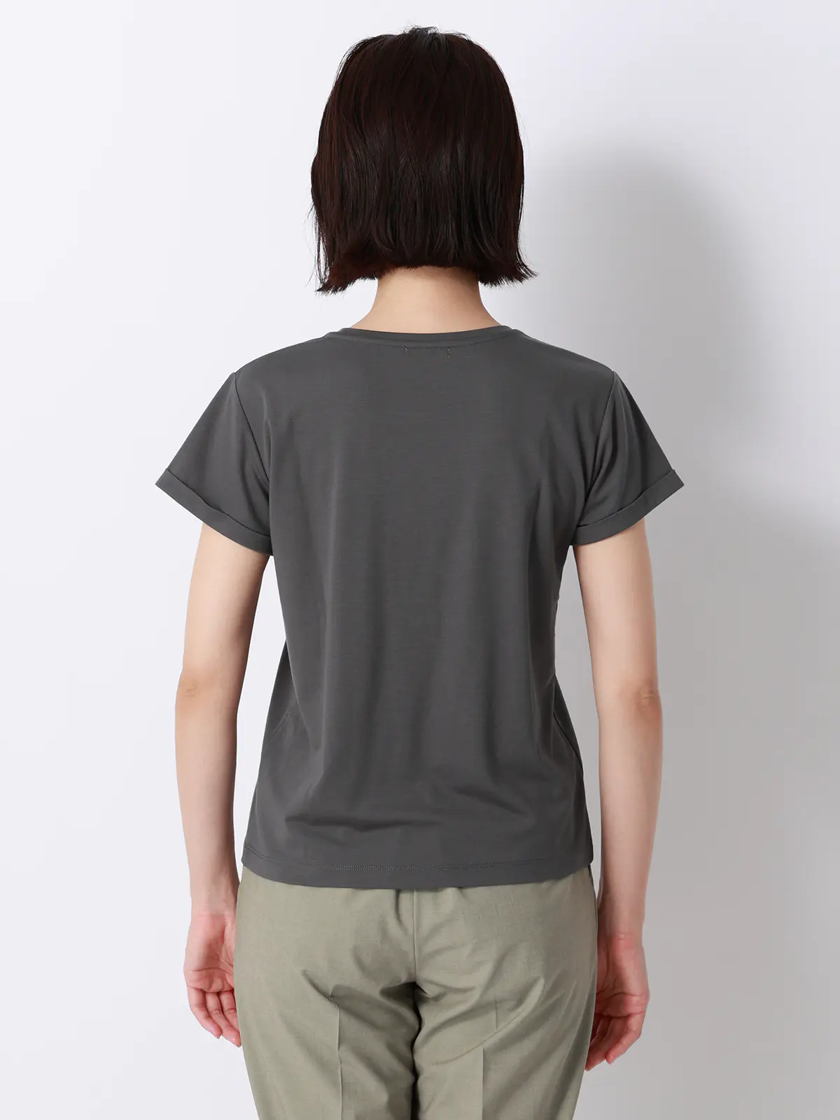 クルーネックTシャツ／半袖／ウォッシャブル／接触冷感／レーヨンストレッチポンチ／BIYORI UP グレー F