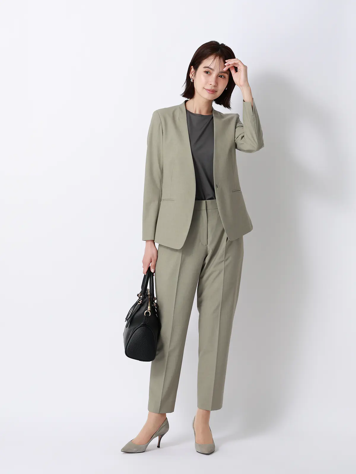 クルーネックTシャツ／半袖／ウォッシャブル／接触冷感／レーヨンストレッチポンチ／BIYORI UP グレー F