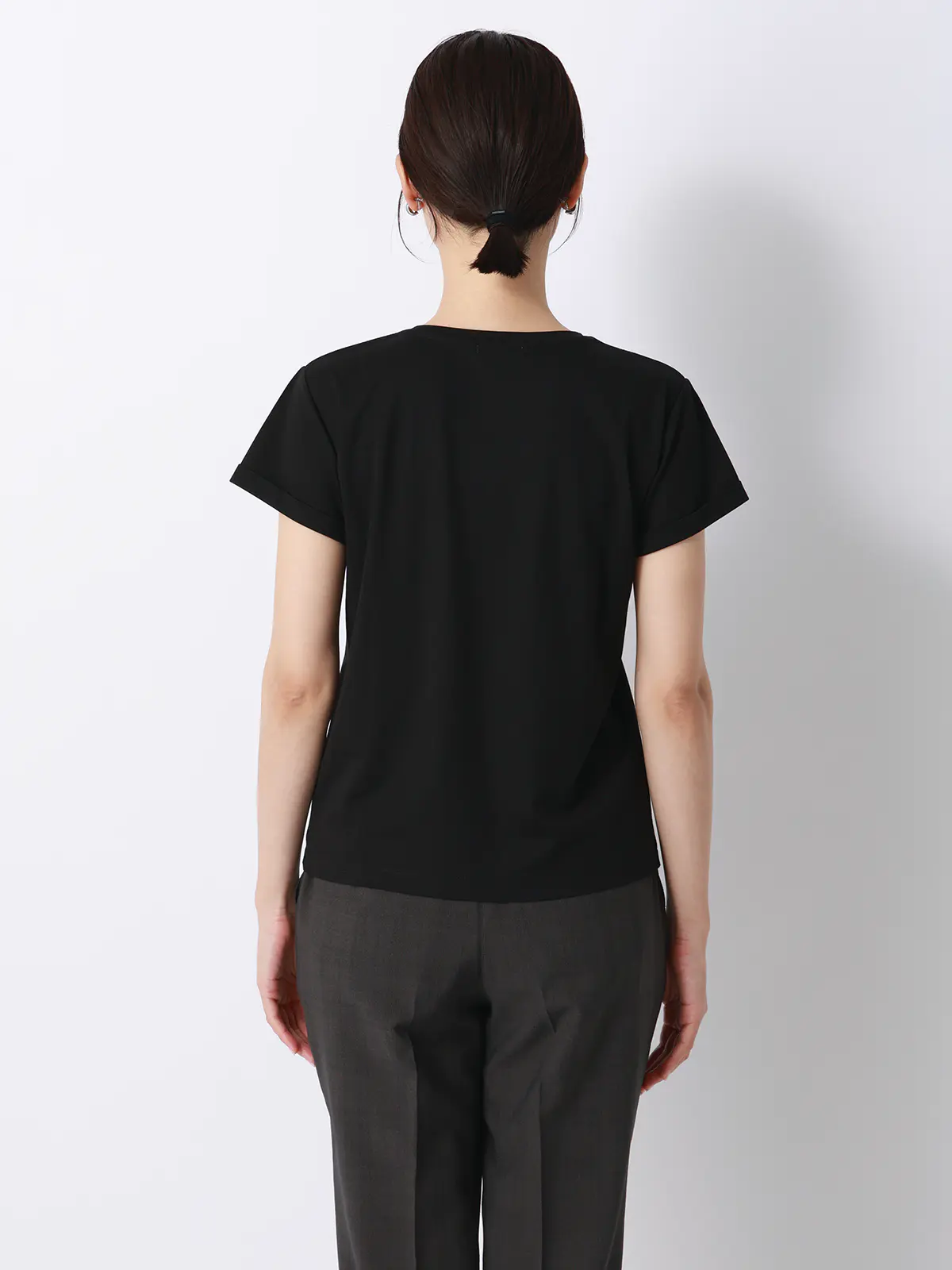 クルーネックTシャツ/半袖/ウォッシャブル/接触冷感/レーヨンストレッチポンチ/BIYORI UP ブラック F