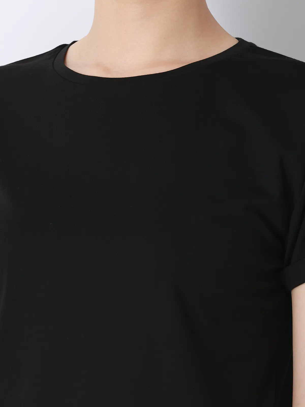 クルーネックTシャツ/半袖/ウォッシャブル/接触冷感/レーヨンストレッチポンチ/BIYORI UP ブラック F