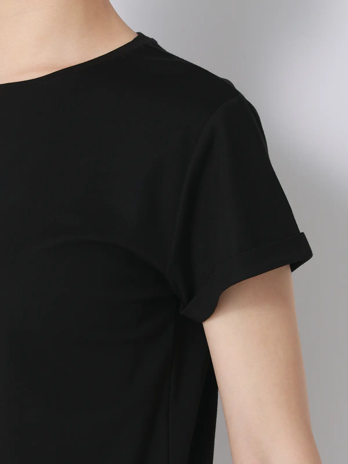 クルーネックTシャツ/半袖/ウォッシャブル/接触冷感/レーヨンストレッチポンチ/BIYORI UP ブラック F