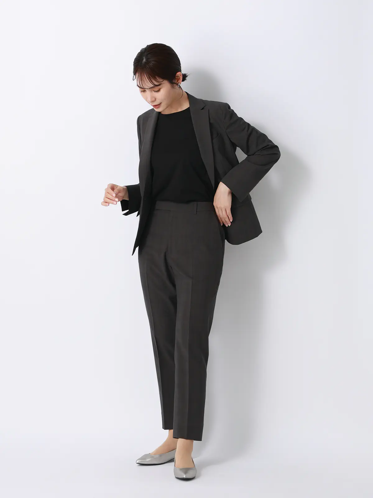 クルーネックTシャツ/半袖/ウォッシャブル/接触冷感/レーヨンストレッチポンチ/BIYORI UP ブラック F