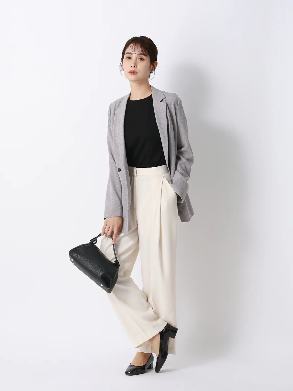 クルーネックTシャツ/半袖/ウォッシャブル/接触冷感/レーヨンストレッチポンチ/BIYORI UP ブラック F