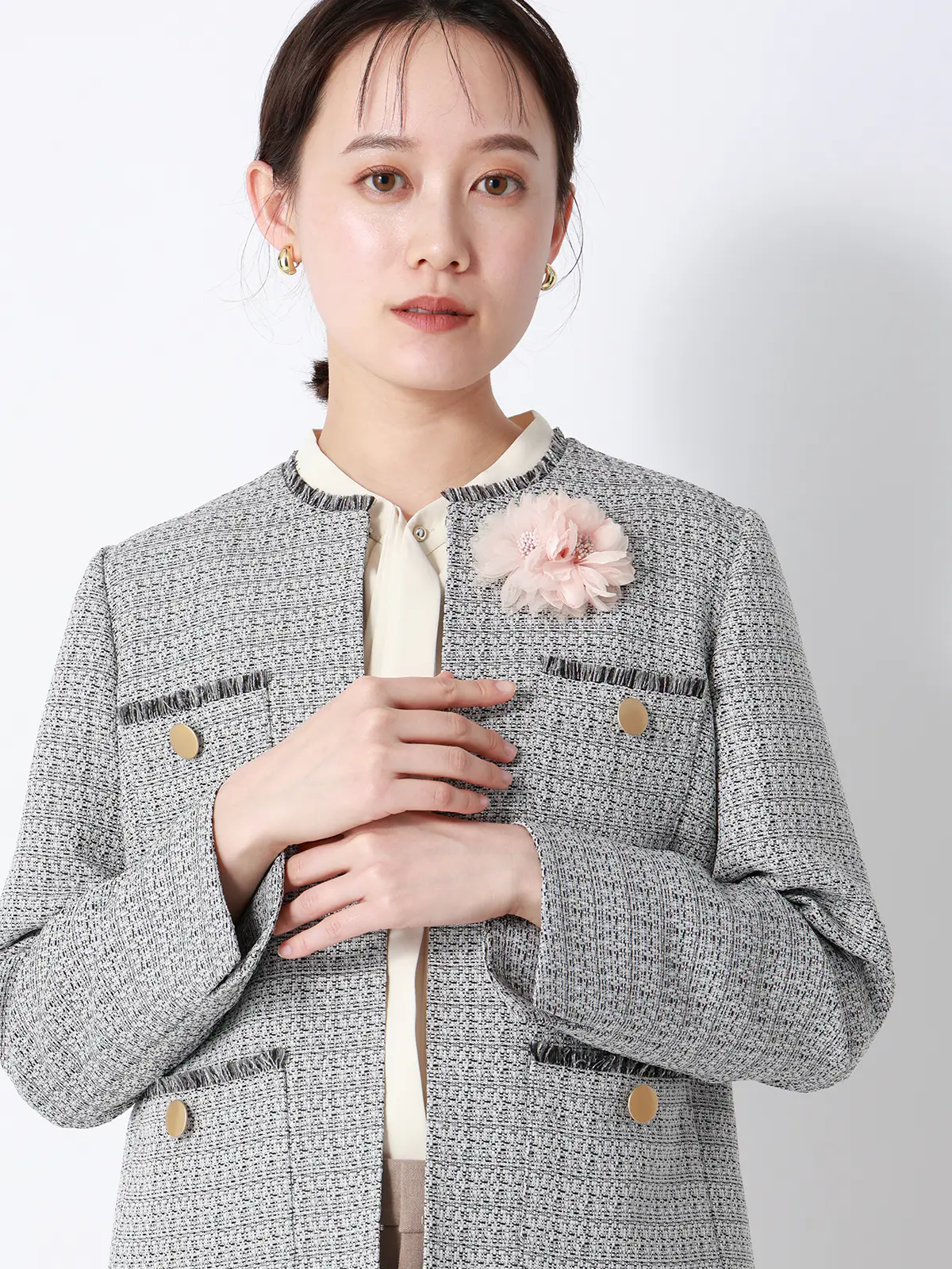 フラワーコサージュ／サテン＆オーガンジー ピンク F