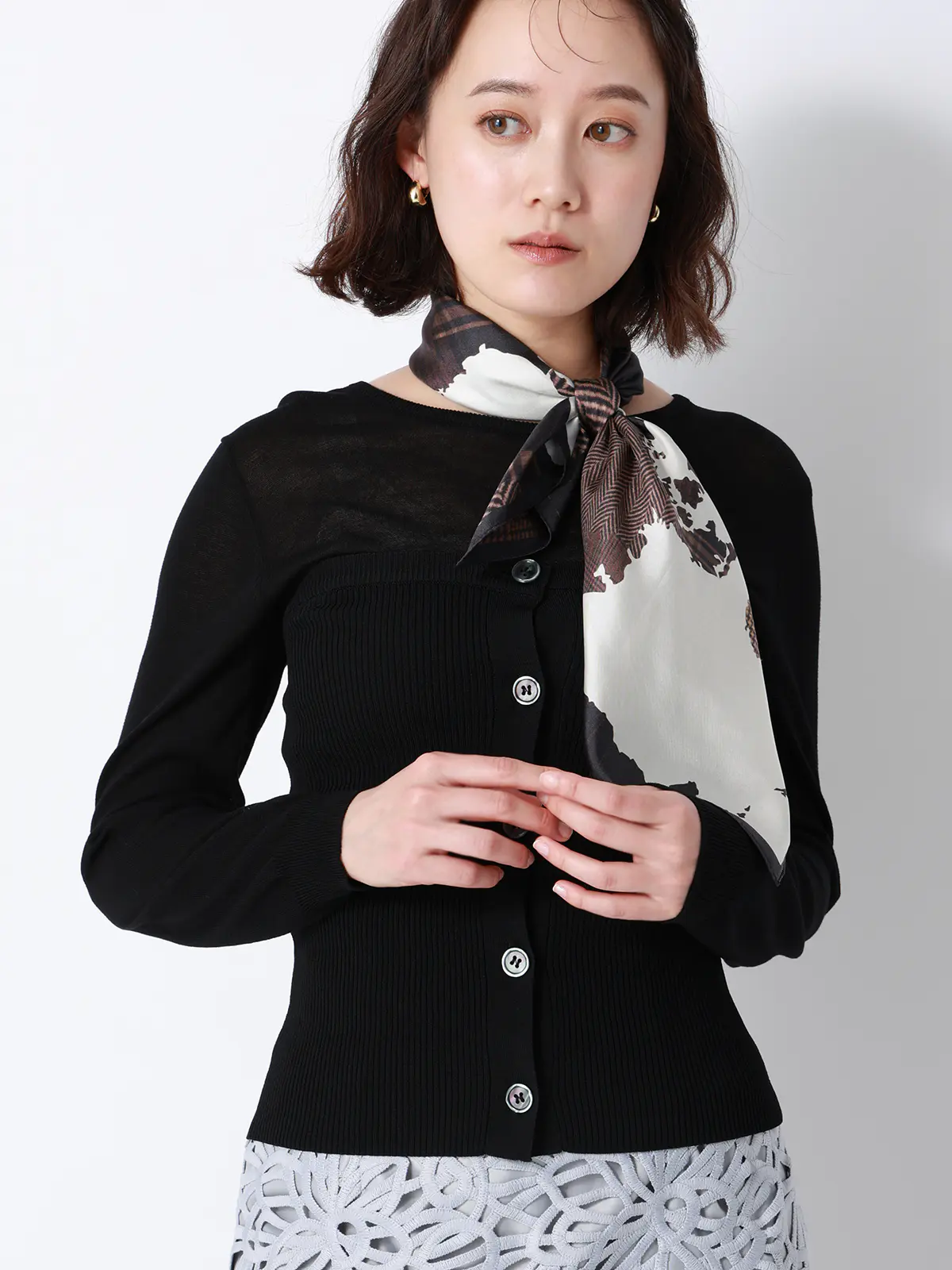 スカーフ／シルクツイル／地図柄／UNIVERSAL LANGUAGE20周年記念 ブラウン F