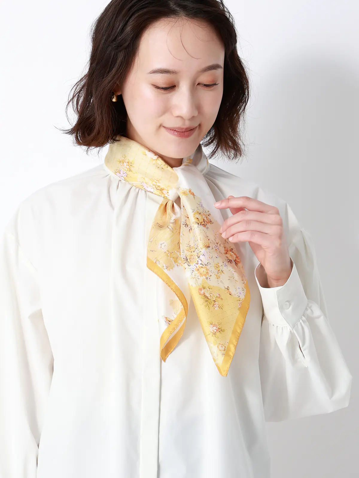 スカーフ／シルクツイル／地図柄／UNIVERSAL LANGUAGE20周年記念 イエロー F