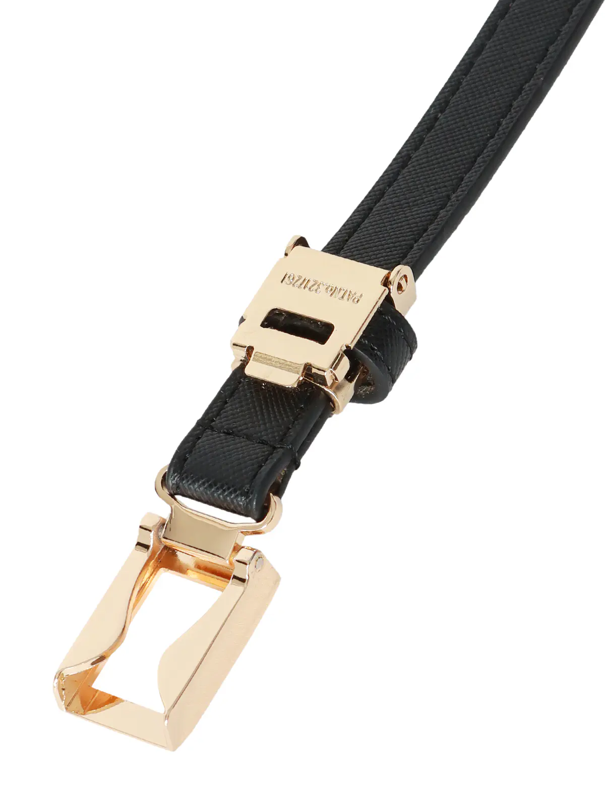 スライドベルト／サフィアーノ型押しフェイクレザー／ゴールドバックル ブラック F