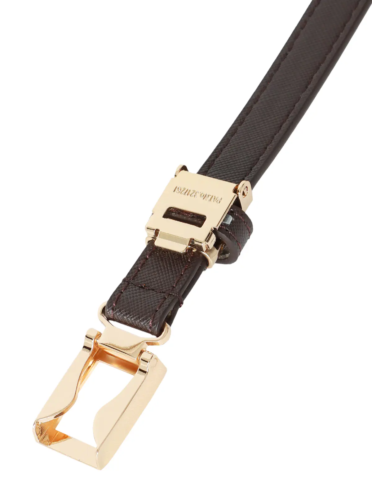スライドベルト／サフィアーノ型押しフェイクレザー／ゴールドバックル ブラウン F