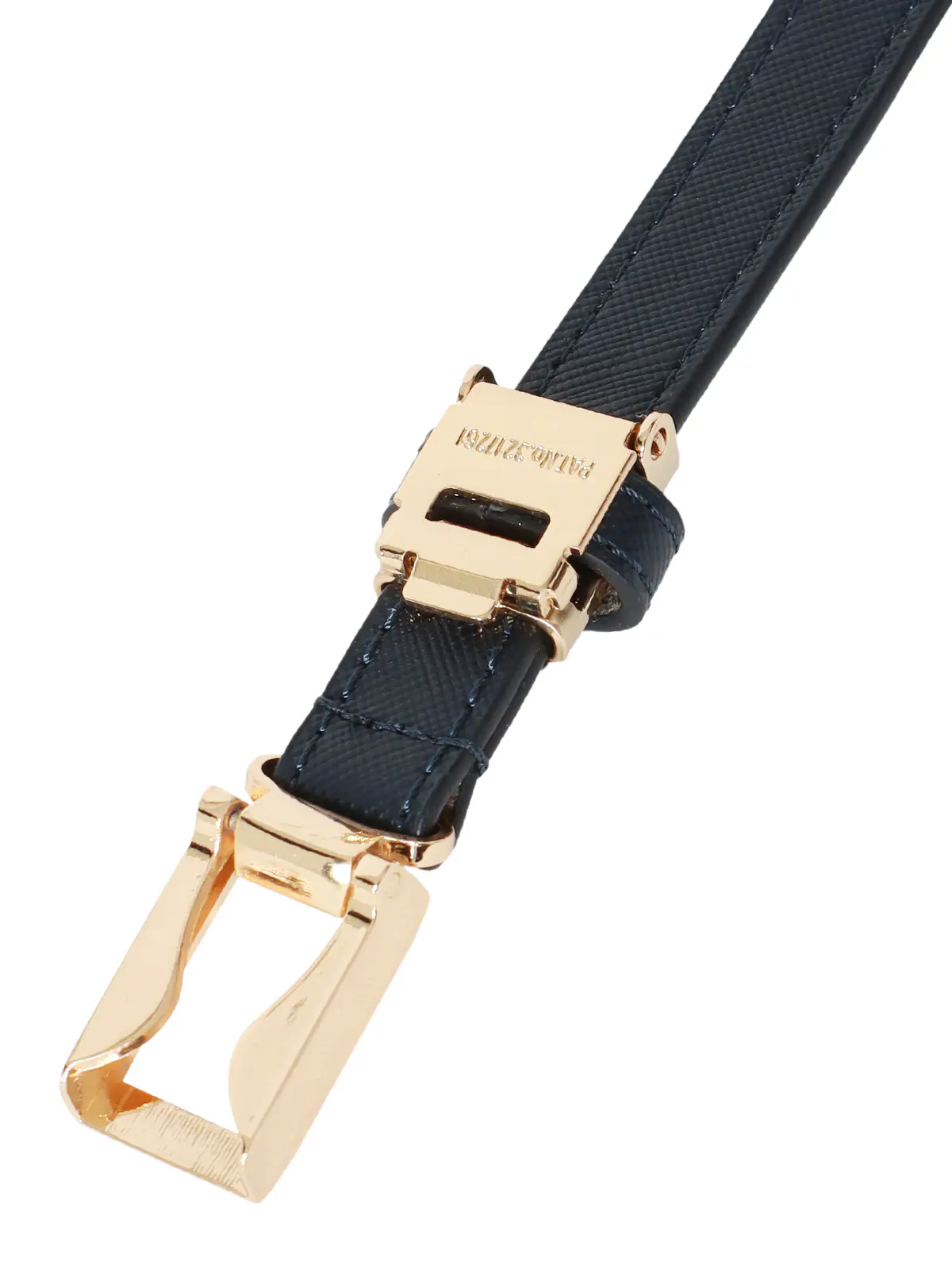 スライドベルト／サフィアーノ型押しフェイクレザー／ゴールドバックル ネイビー F