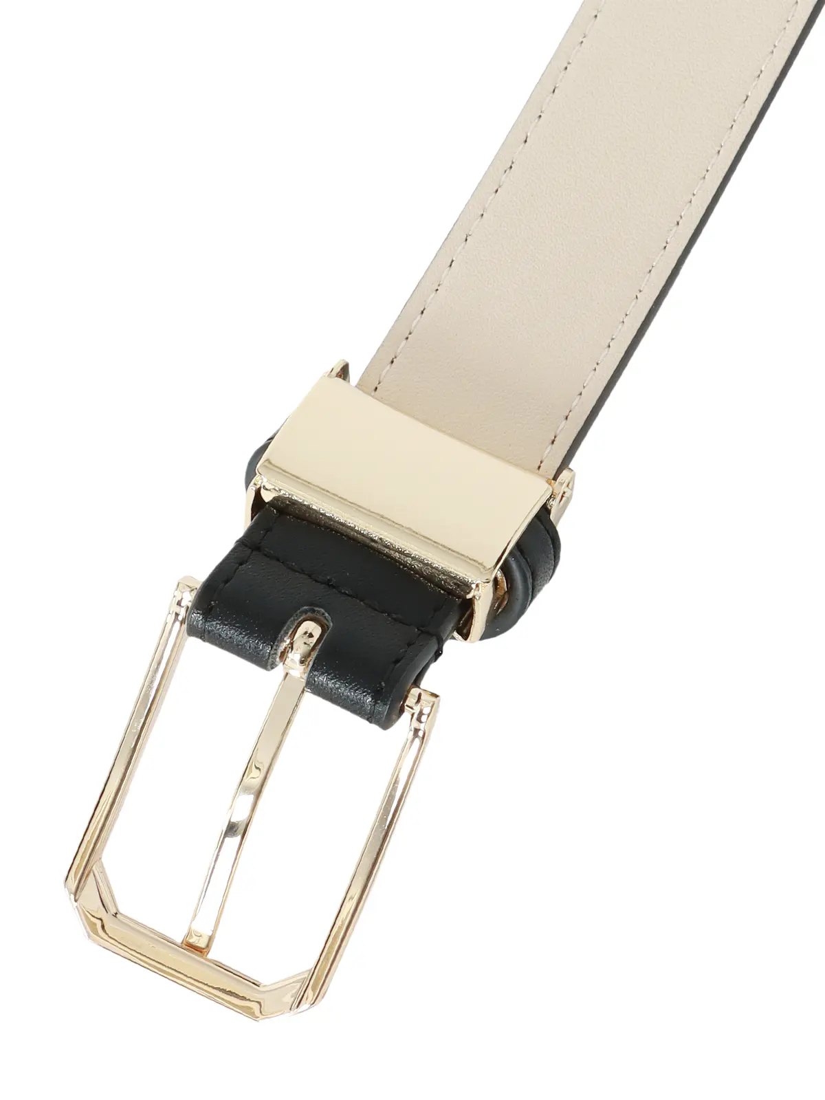 ベルト/スムースフェイクレザー/ゴールドスクエアバックル ブラック F