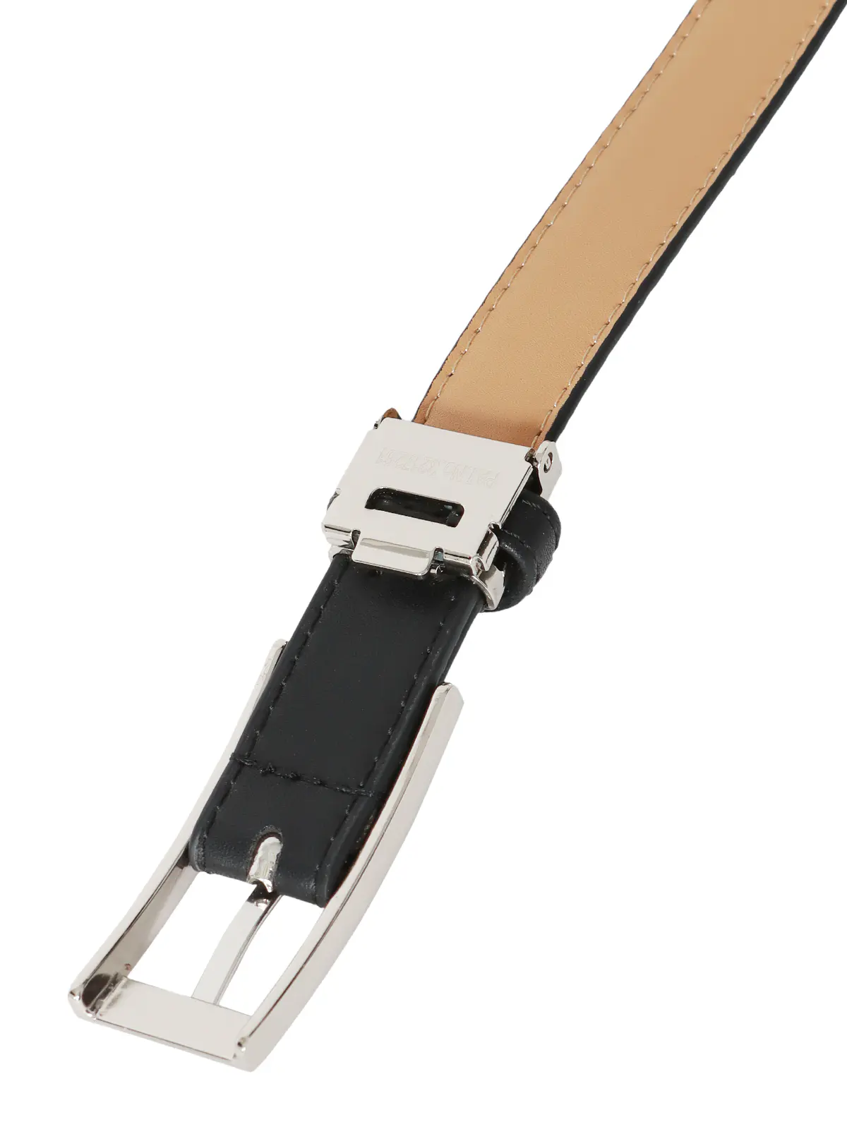 ベルト/ストレッチ/スムースフェイクレザー/シルバースクエアバックル ブラック F