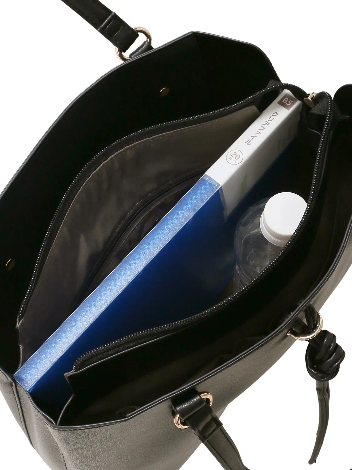 トートバッグ／2WAYリボン／フェイクレザー ブラック F