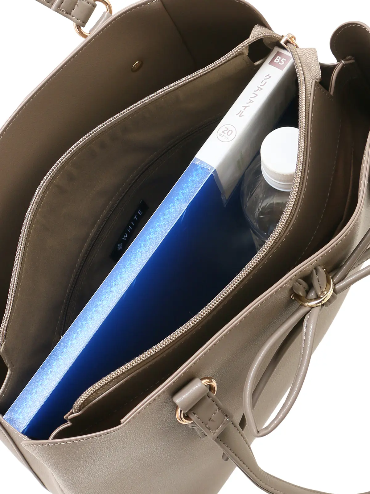 トートバッグ／2WAYリボン／フェイクレザー Lブラウン F