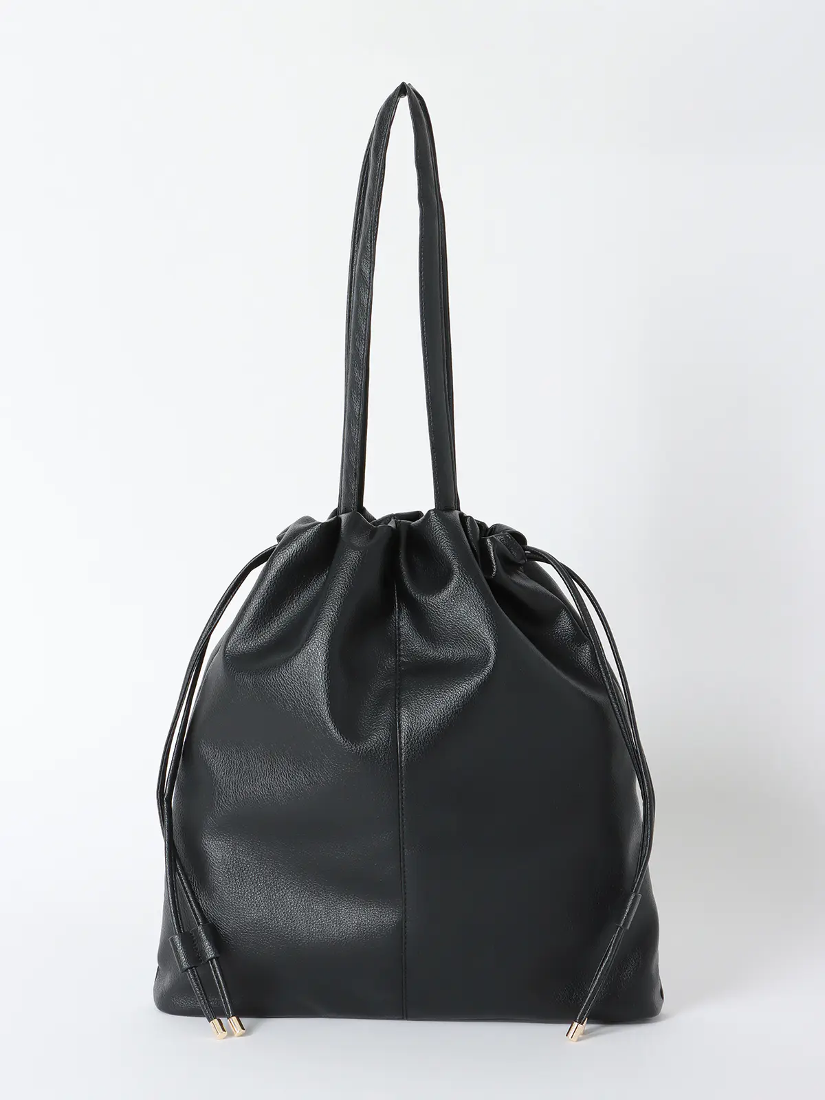 巾着トートバッグ/2WAY/シュリンクフェイクレザー ブラック F