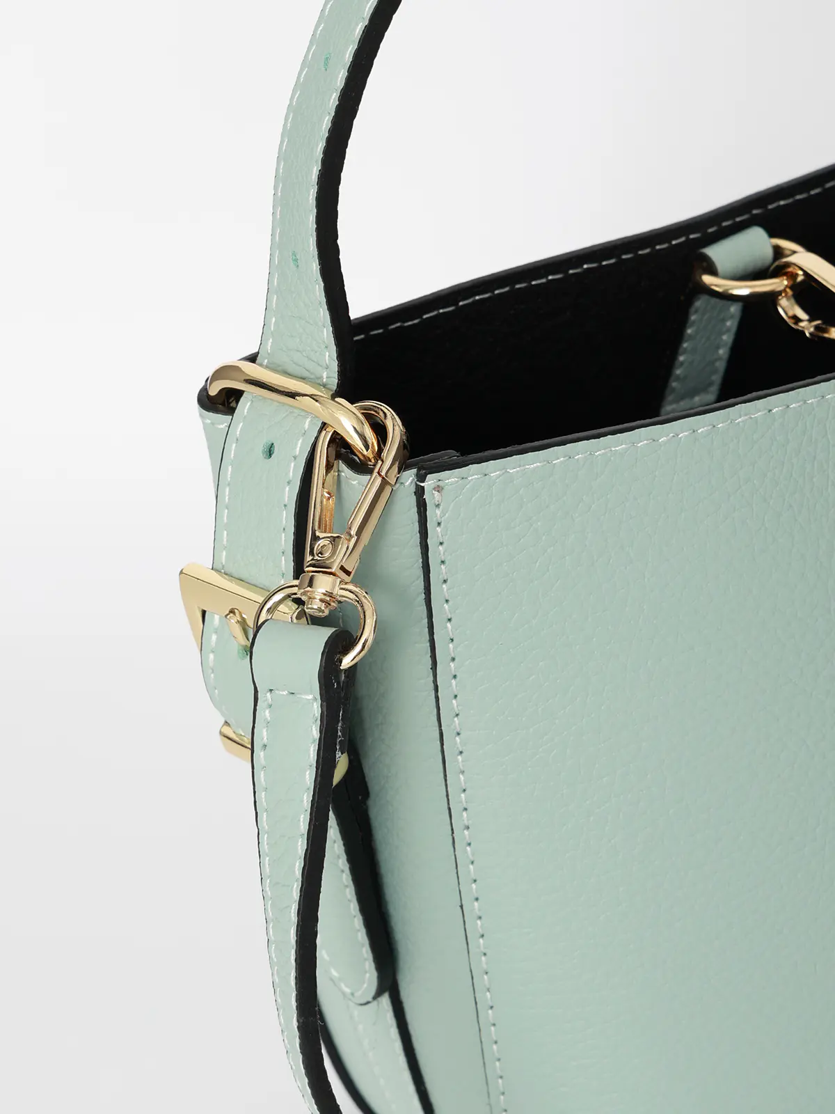 ワンハンドルハンドバッグ／MARCO BIANCHINI／シュリンクレザー／ポーチ付き グリーン F