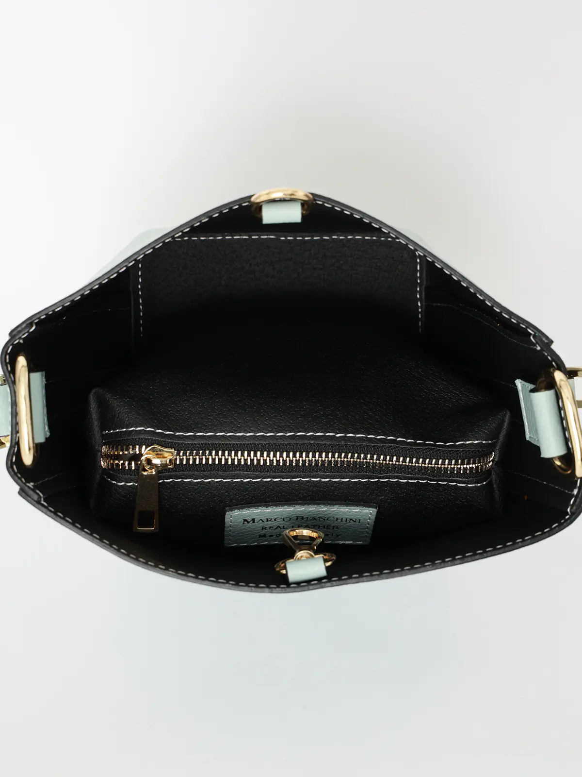 ワンハンドルハンドバッグ／MARCO BIANCHINI／シュリンクレザー／ポーチ付き グリーン F