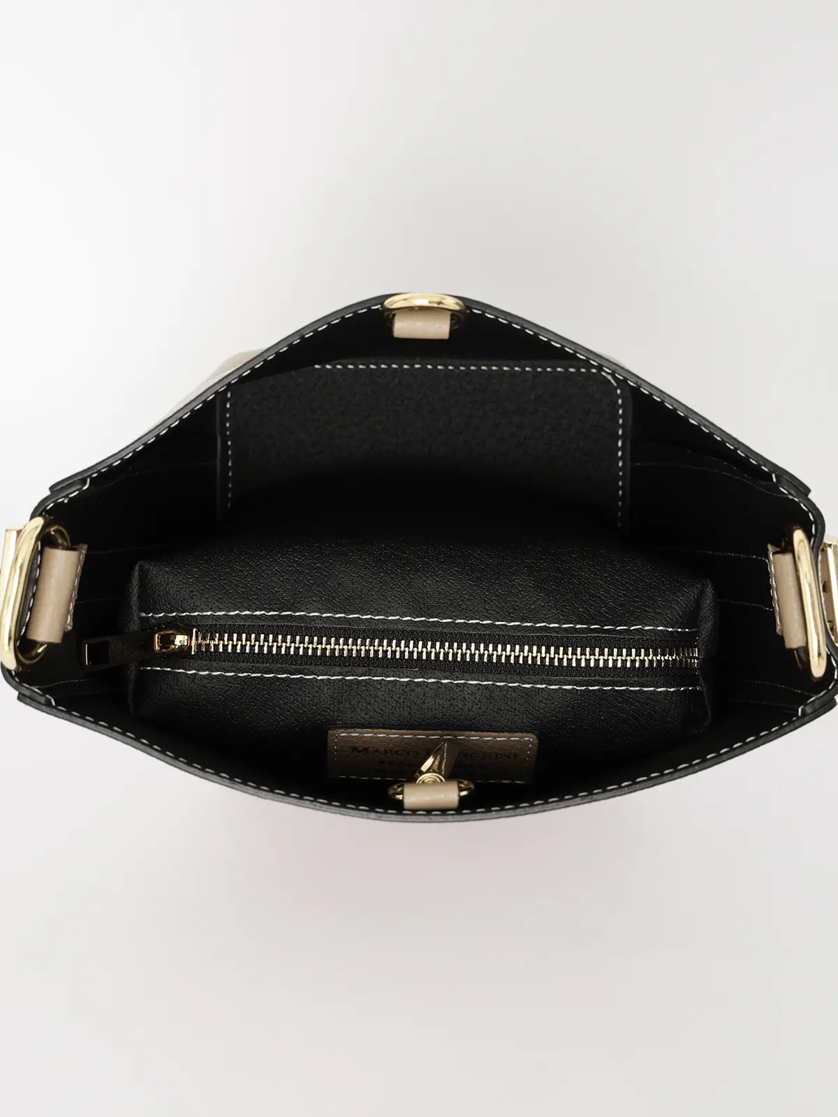 ワンハンドルハンドバッグ/MARCO BIANCHINI/シュリンクレザー/ポーチ付き ベージュ F