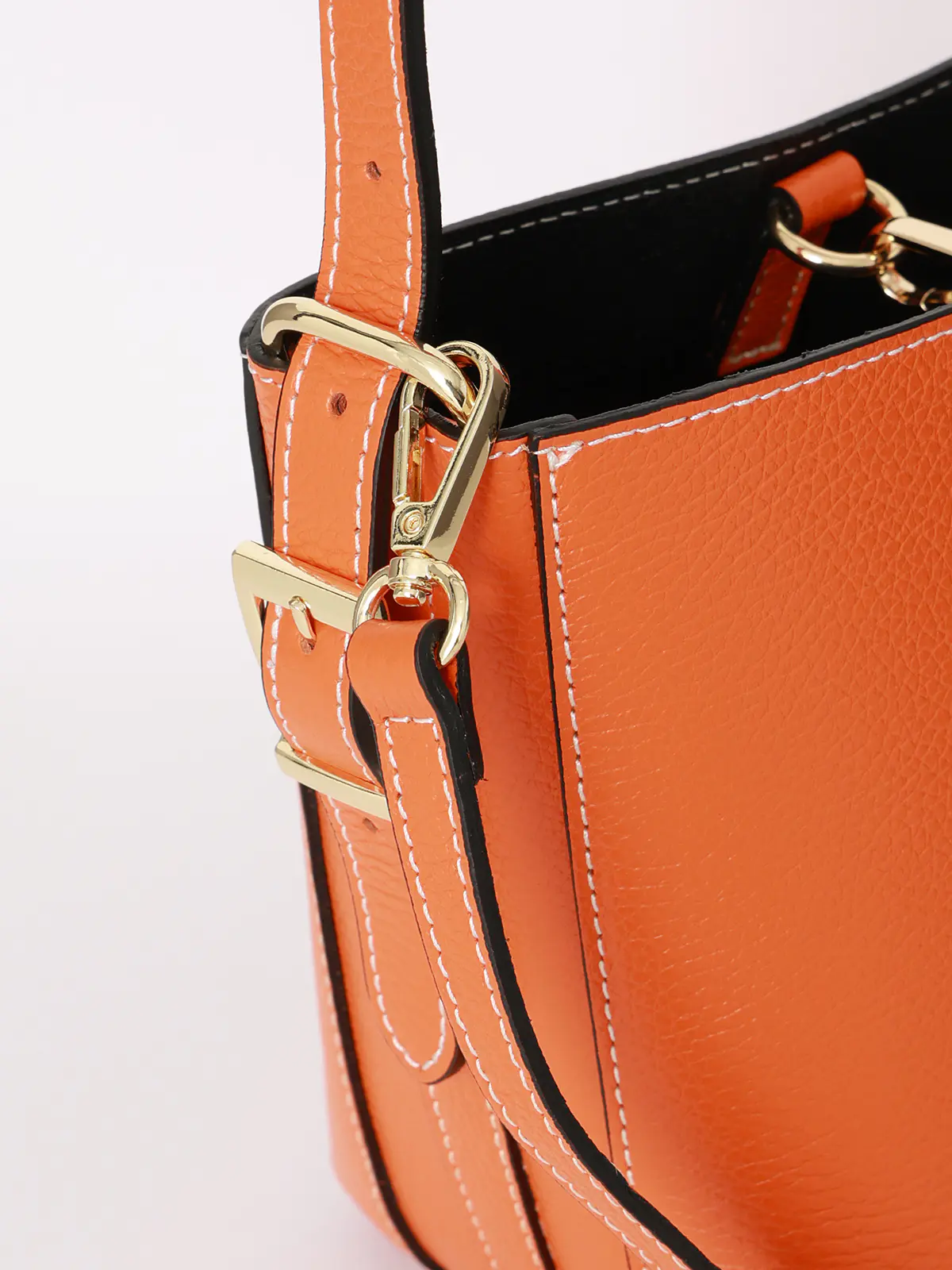 ワンハンドルハンドバッグ/MARCO BIANCHINI/シュリンクレザー/ポーチ付き オレンジ F