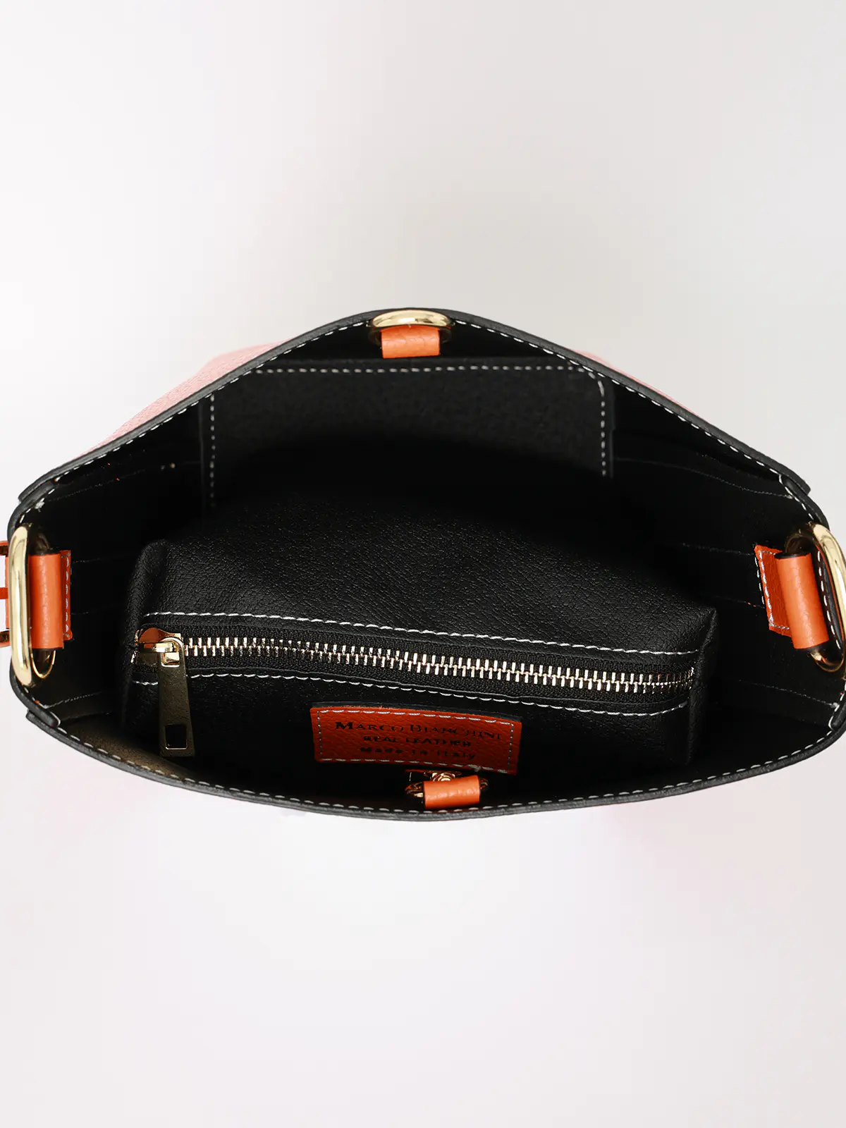 ワンハンドルハンドバッグ/MARCO BIANCHINI/シュリンクレザー/ポーチ付き オレンジ F