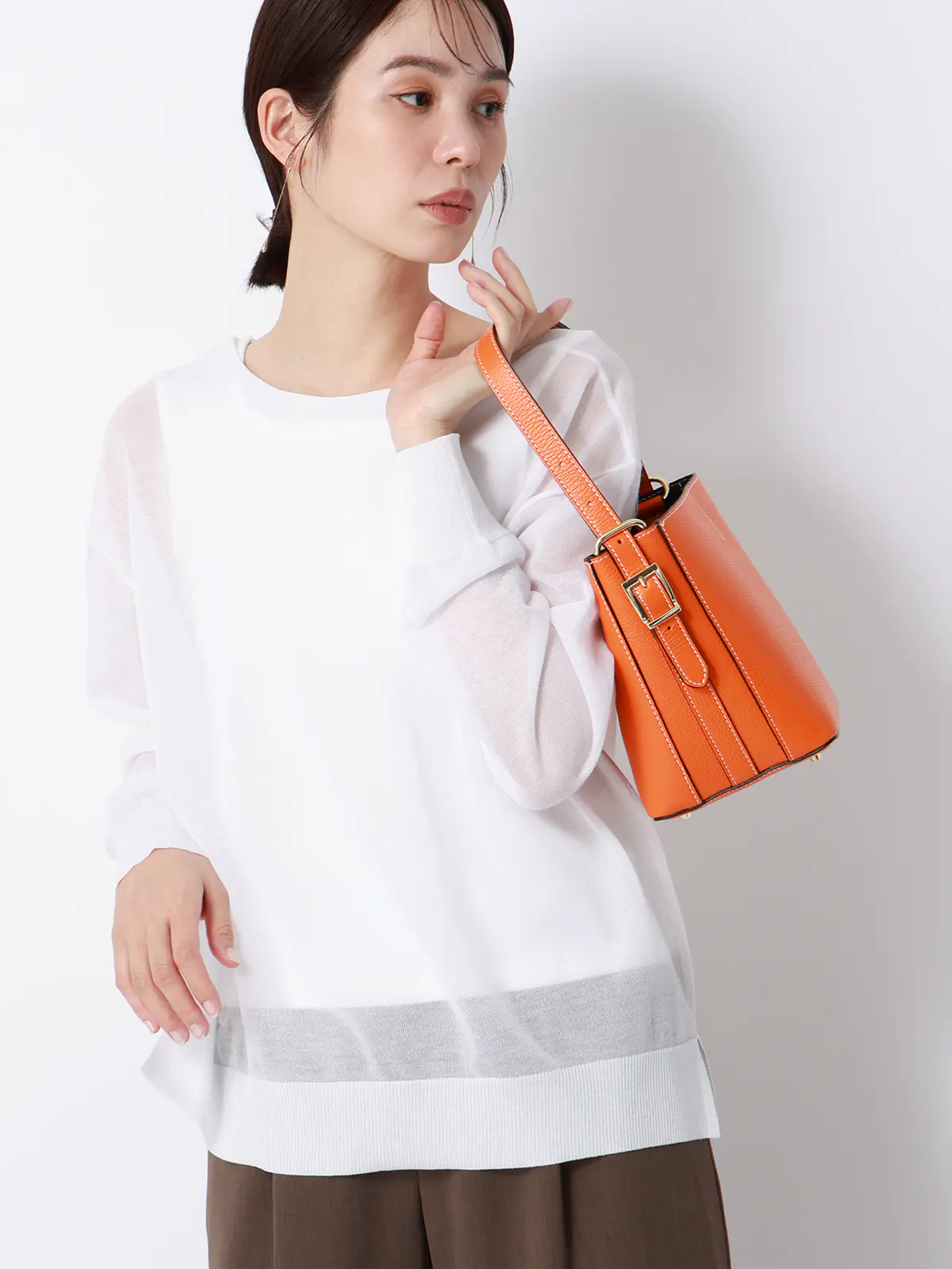 ワンハンドルハンドバッグ/MARCO BIANCHINI/シュリンクレザー/ポーチ付き オレンジ F