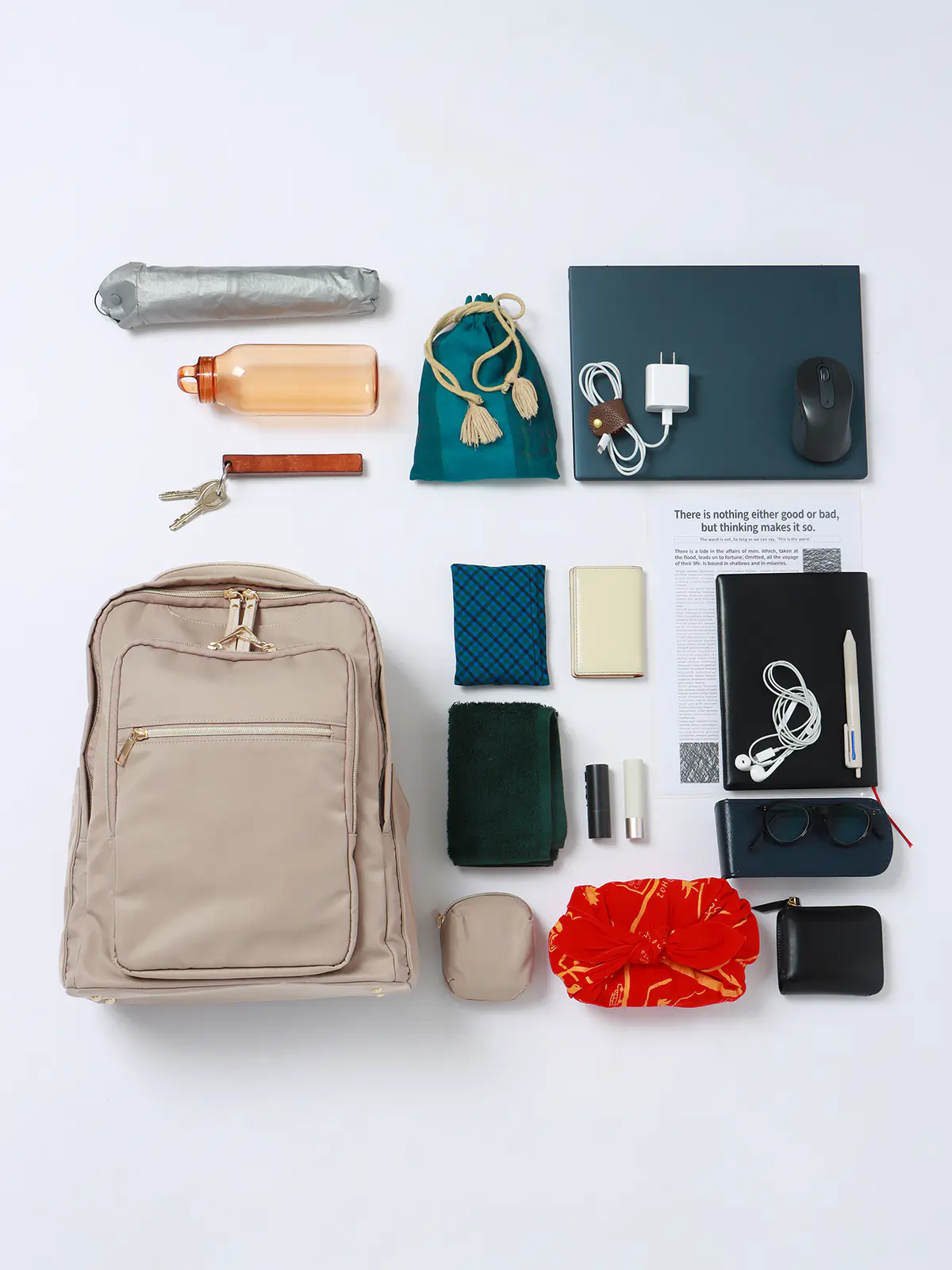 #コンプリュック/撥水/ナイロン/ミニポーチ付き ベージュ F