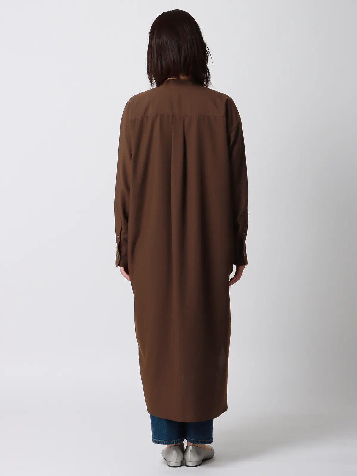 バンドカラーオーバーサイズロングシャツ／ウォッシャブル／接触冷感／UVカット／BIYORI UP ブラウン系 38(9号）