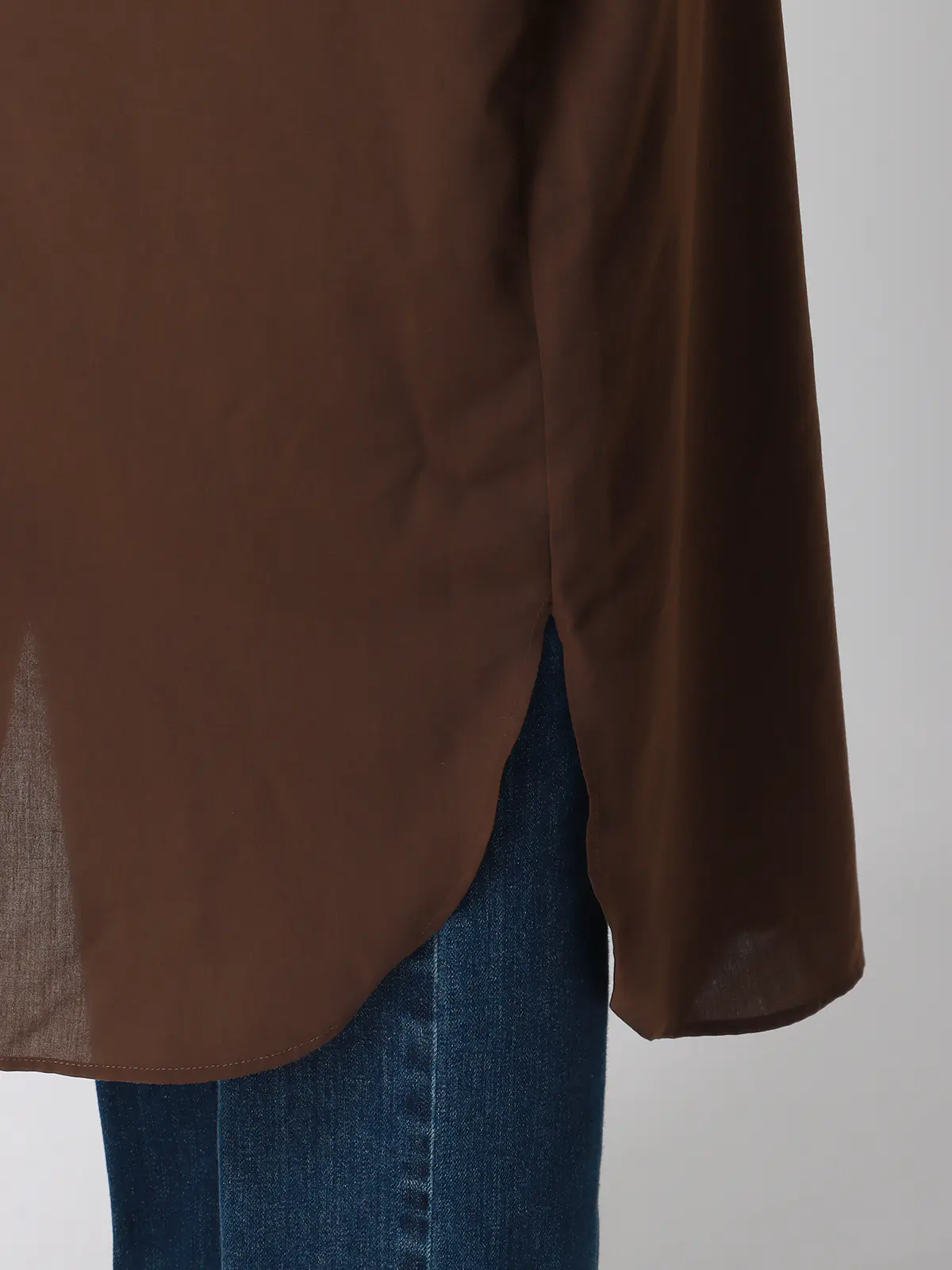 バンドカラーオーバーサイズロングシャツ／ウォッシャブル／接触冷感／UVカット／BIYORI UP ブラウン系 38(9号）
