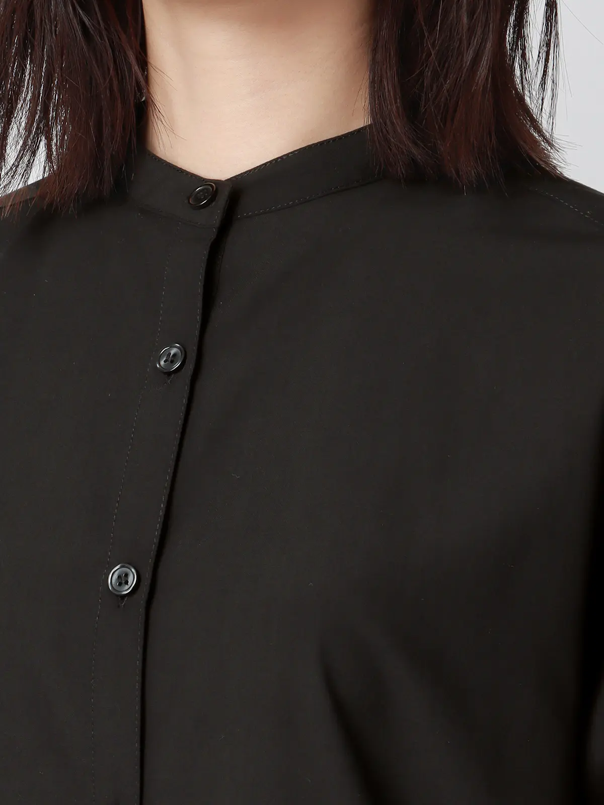 バンドカラーオーバーサイズロングシャツ／ウォッシャブル／接触冷感／UVカット／BIYORI UP ブラック系 38(9号）
