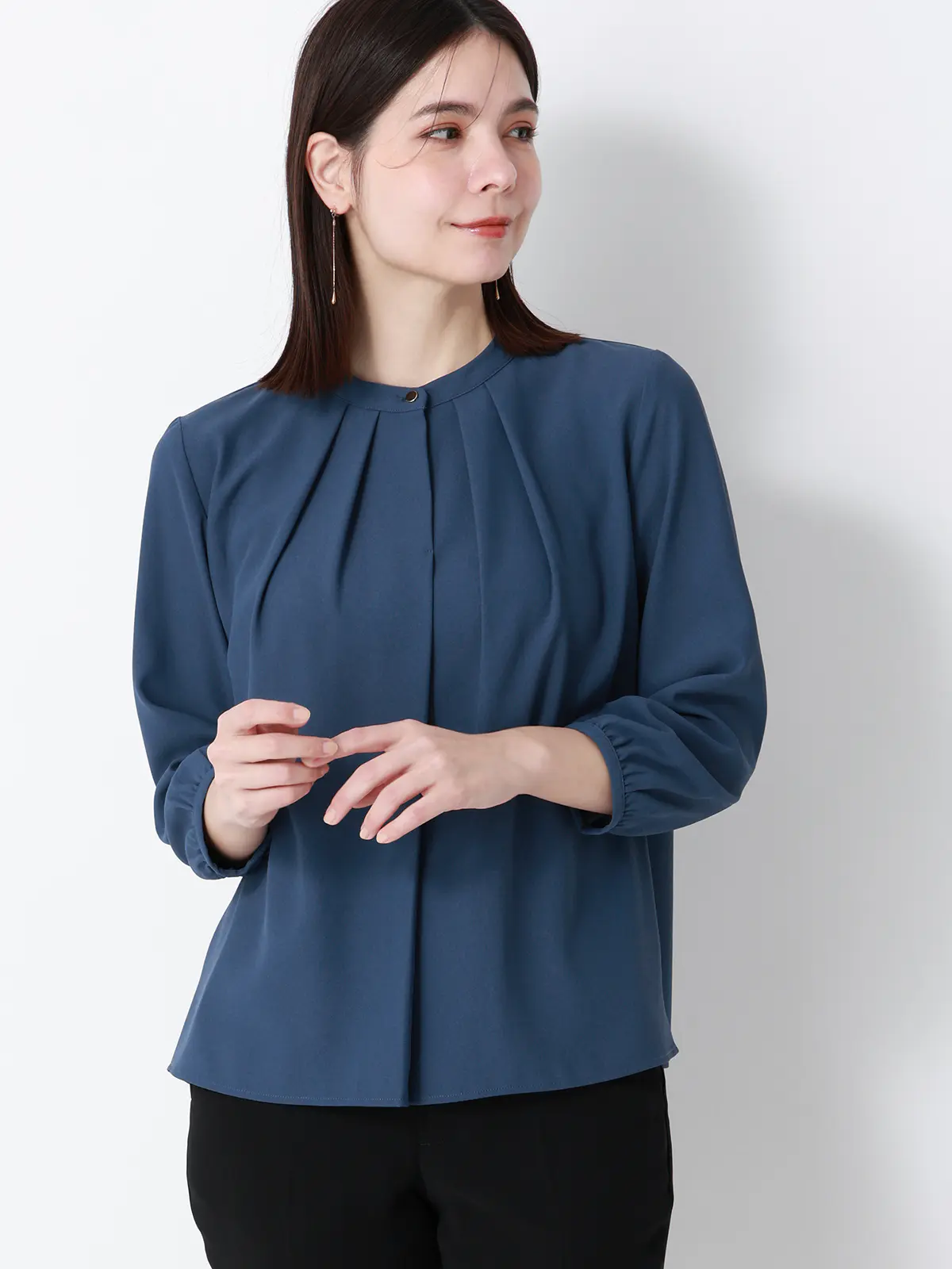 フロントタックブラウス／7分袖／ウォッシャブル／ジョーゼット／無地 ブルー 38(9号）