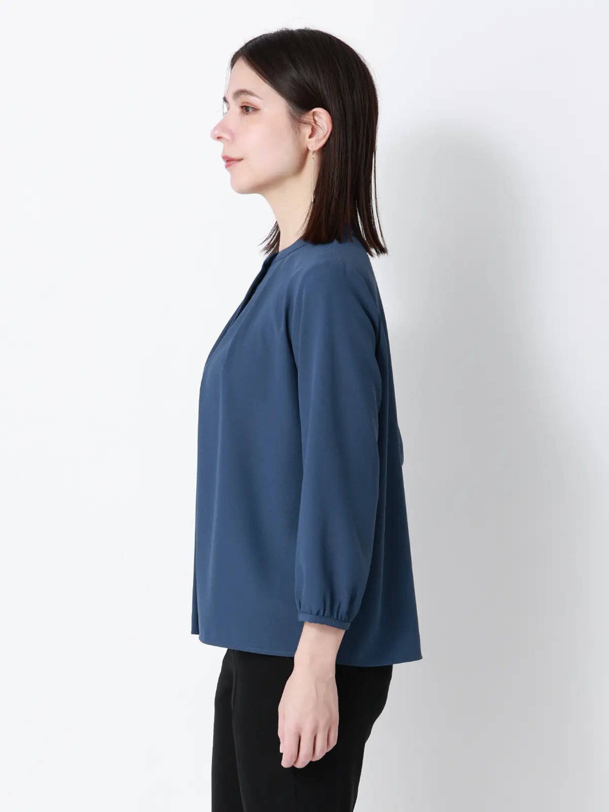 フロントタックブラウス／7分袖／ウォッシャブル／ジョーゼット／無地 ブルー 38(9号）