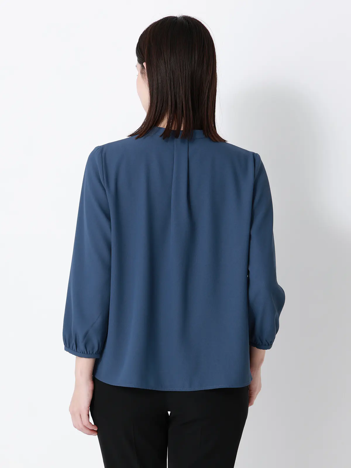 フロントタックブラウス／7分袖／ウォッシャブル／ジョーゼット／無地 ブルー 38(9号）