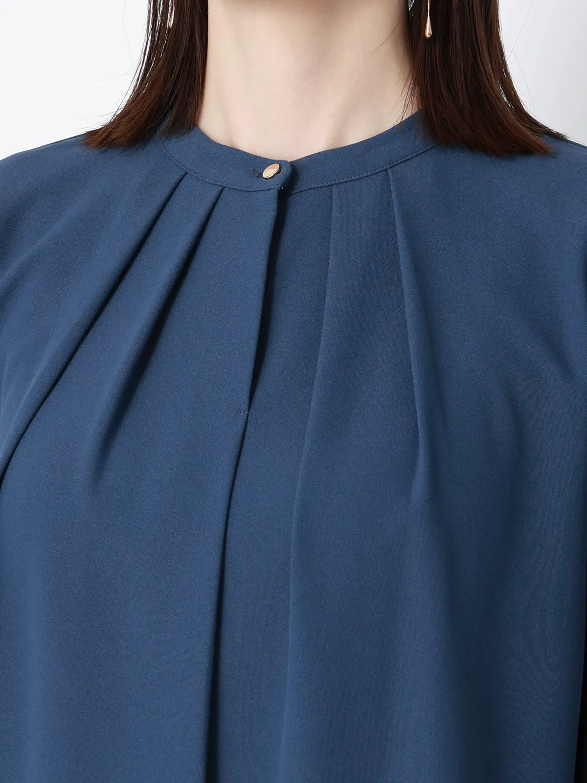 フロントタックブラウス／7分袖／ウォッシャブル／ジョーゼット／無地 ブルー 38(9号）