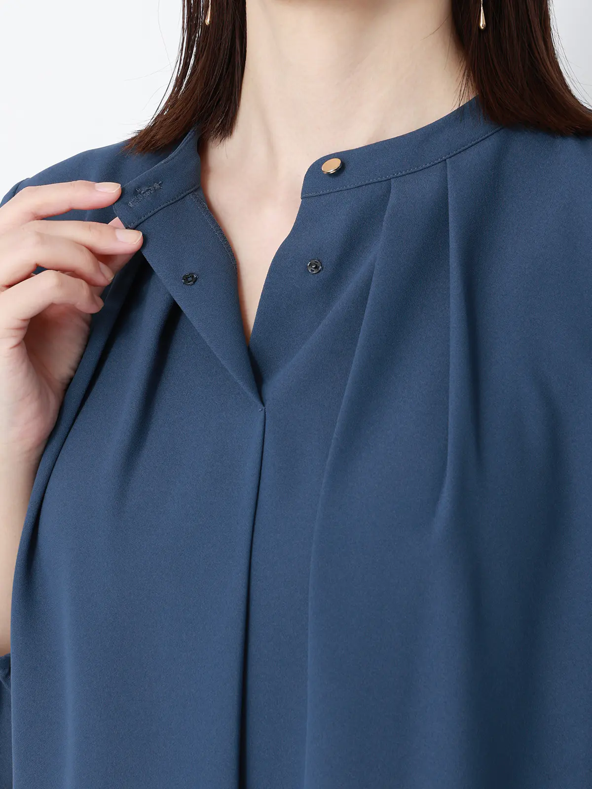 フロントタックブラウス／7分袖／ウォッシャブル／ジョーゼット／無地 ブルー 38(9号）