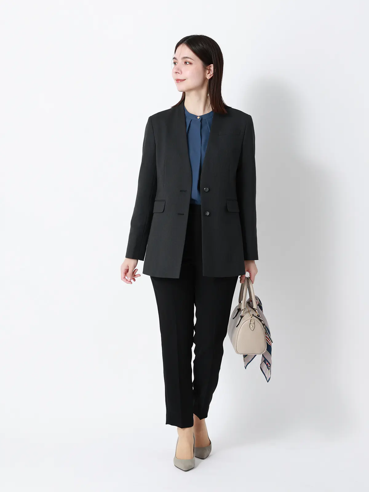 フロントタックブラウス／7分袖／ウォッシャブル／ジョーゼット／無地 ブルー 38(9号）