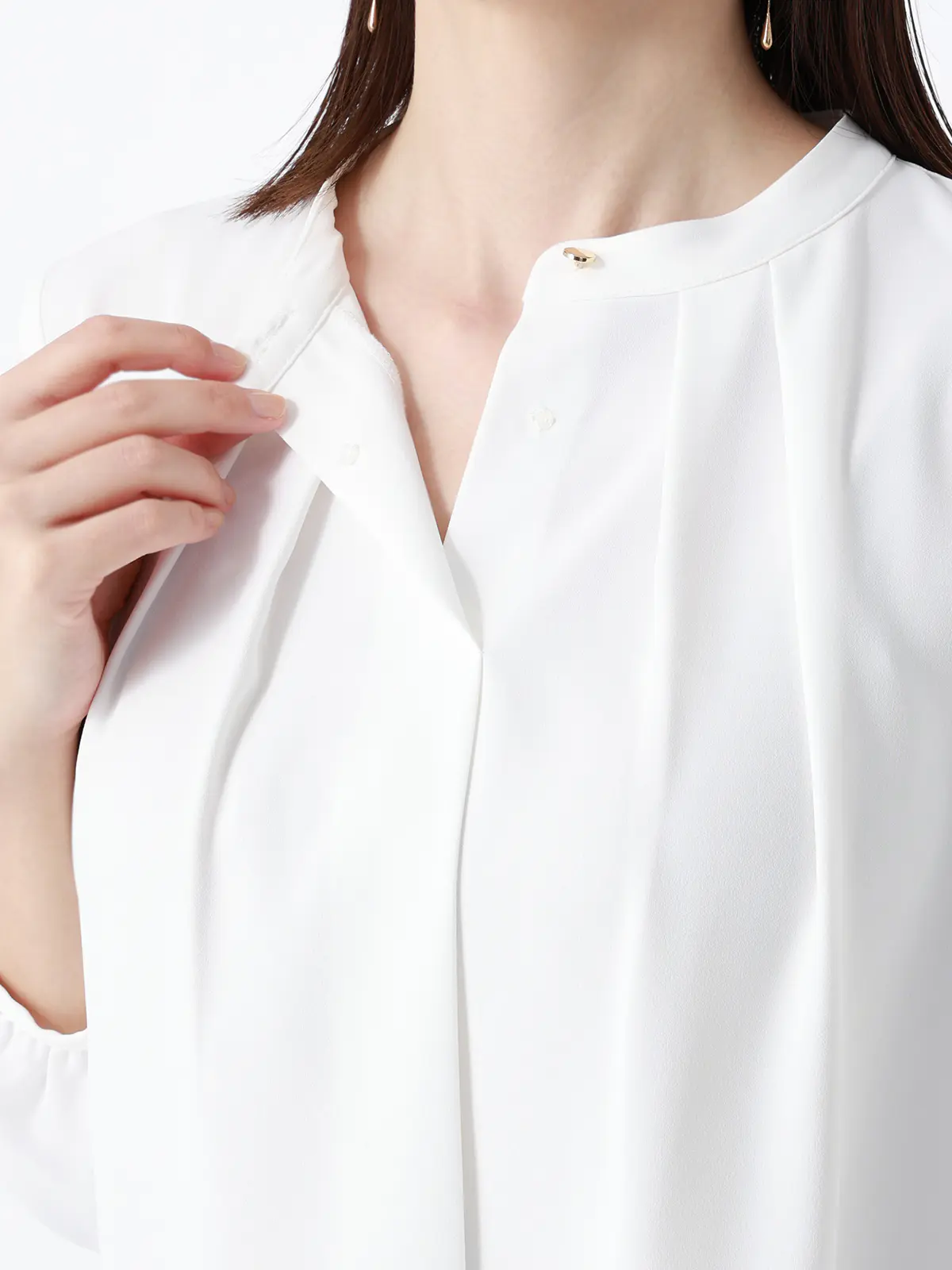 フロントタックブラウス／7分袖／ウォッシャブル／ジョーゼット／無地 オフホワイト 38(9号）