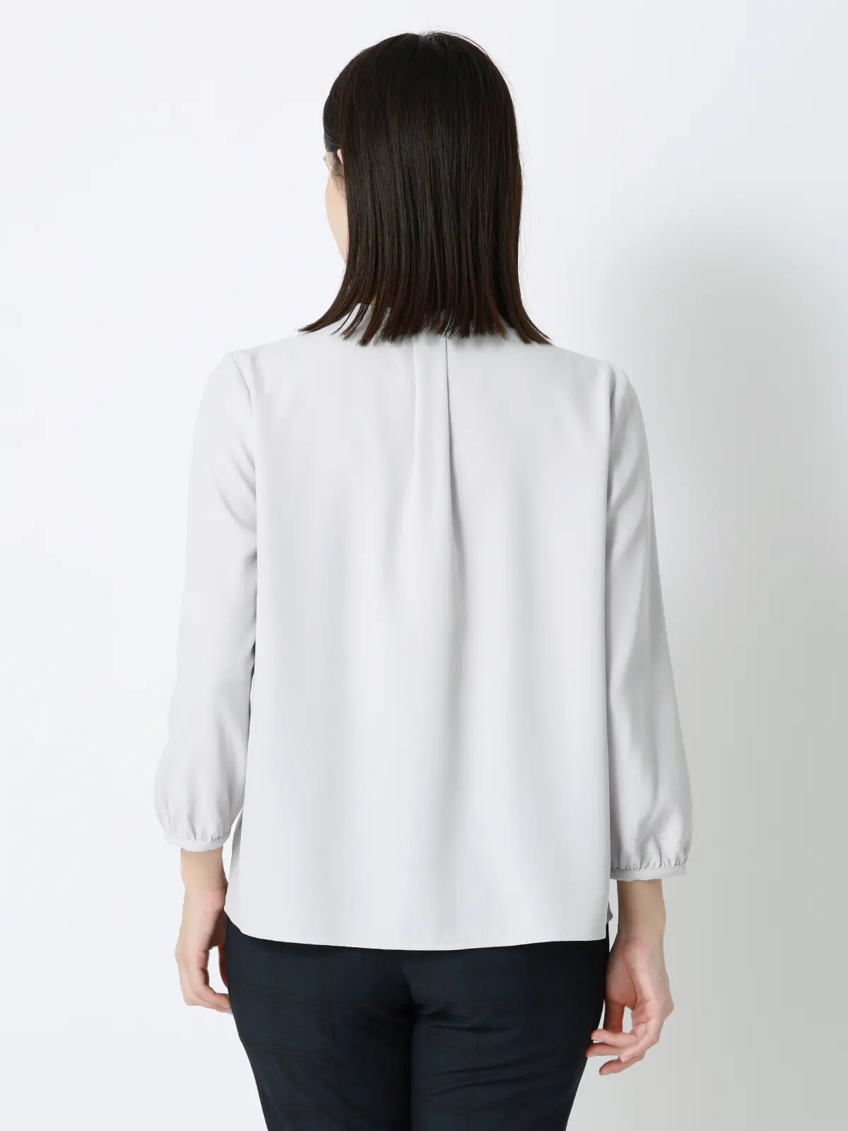 フロントタックブラウス／7分袖／ウォッシャブル／ジョーゼット／無地 ライトグレー 38(9号）