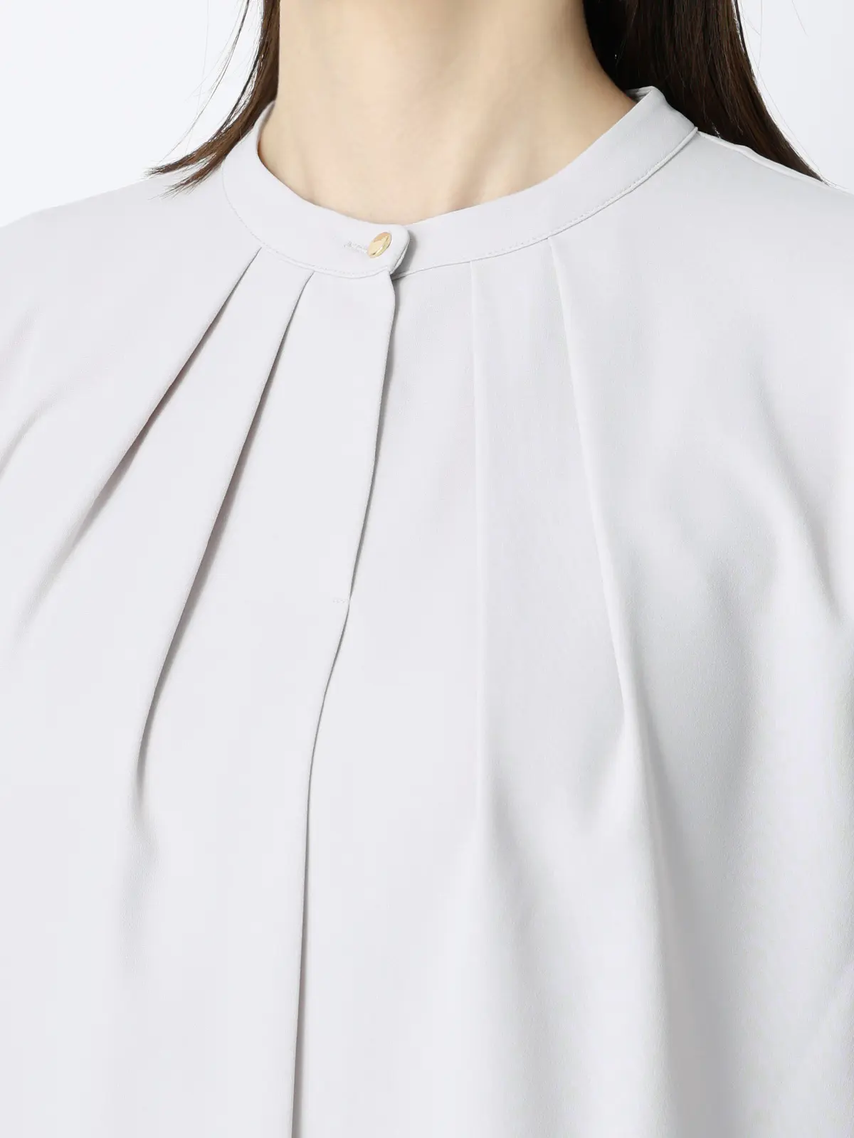 フロントタックブラウス／7分袖／ウォッシャブル／ジョーゼット／無地 ライトグレー 38(9号）