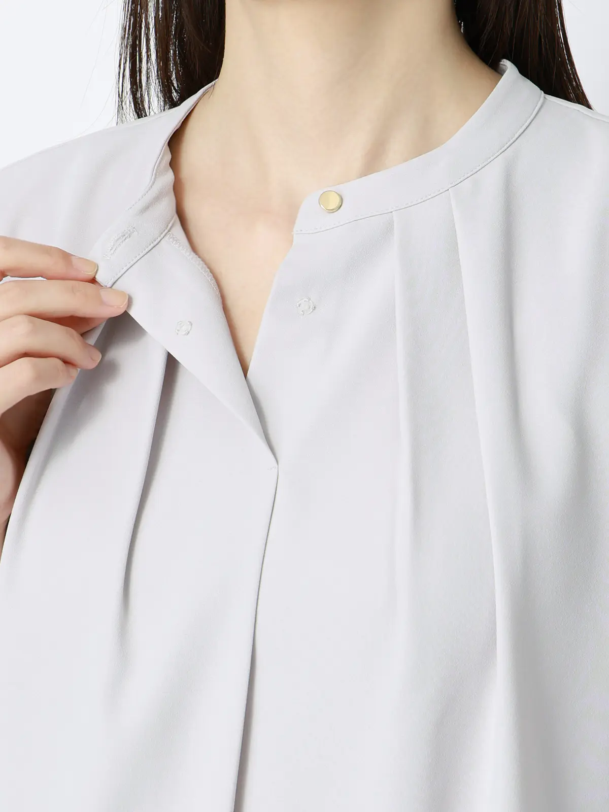 フロントタックブラウス／7分袖／ウォッシャブル／ジョーゼット／無地 ライトグレー 38(9号）