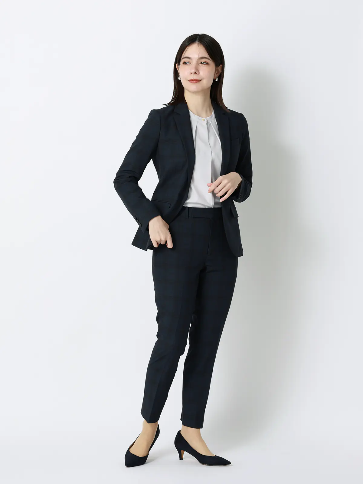 フロントタックブラウス／7分袖／ウォッシャブル／ジョーゼット／無地 ライトグレー 38(9号）